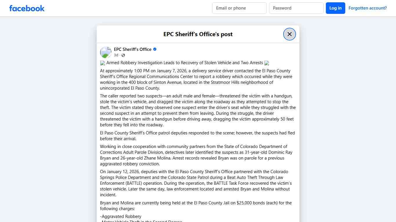 🚓 Armed Robbery Investigation Leads... - EPC Sheriff's Office Facebook